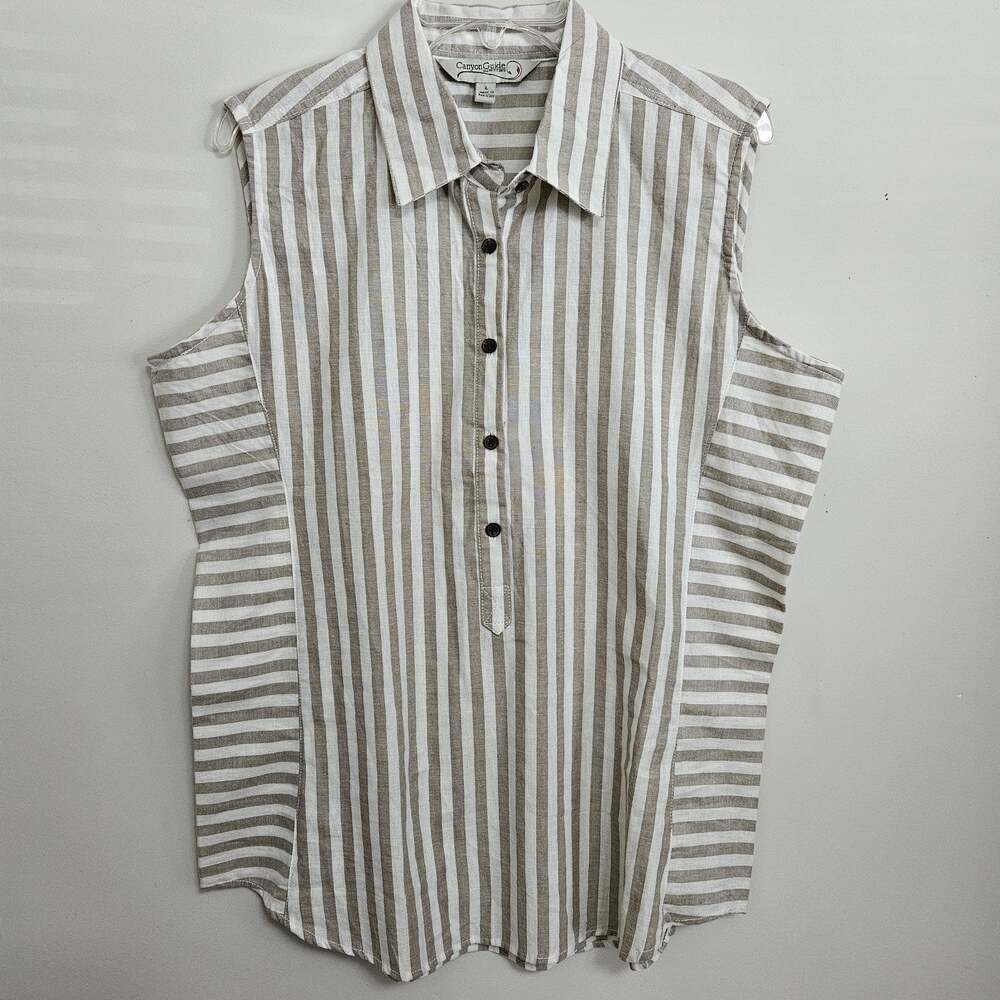 Canyon Guide Outfitters Sleeveless Tan Striped Button Down Linen Look Size L
